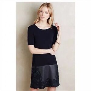 Anthropologie Bailey 44 Dress Mixed Media w/Vegan Leather and Lace